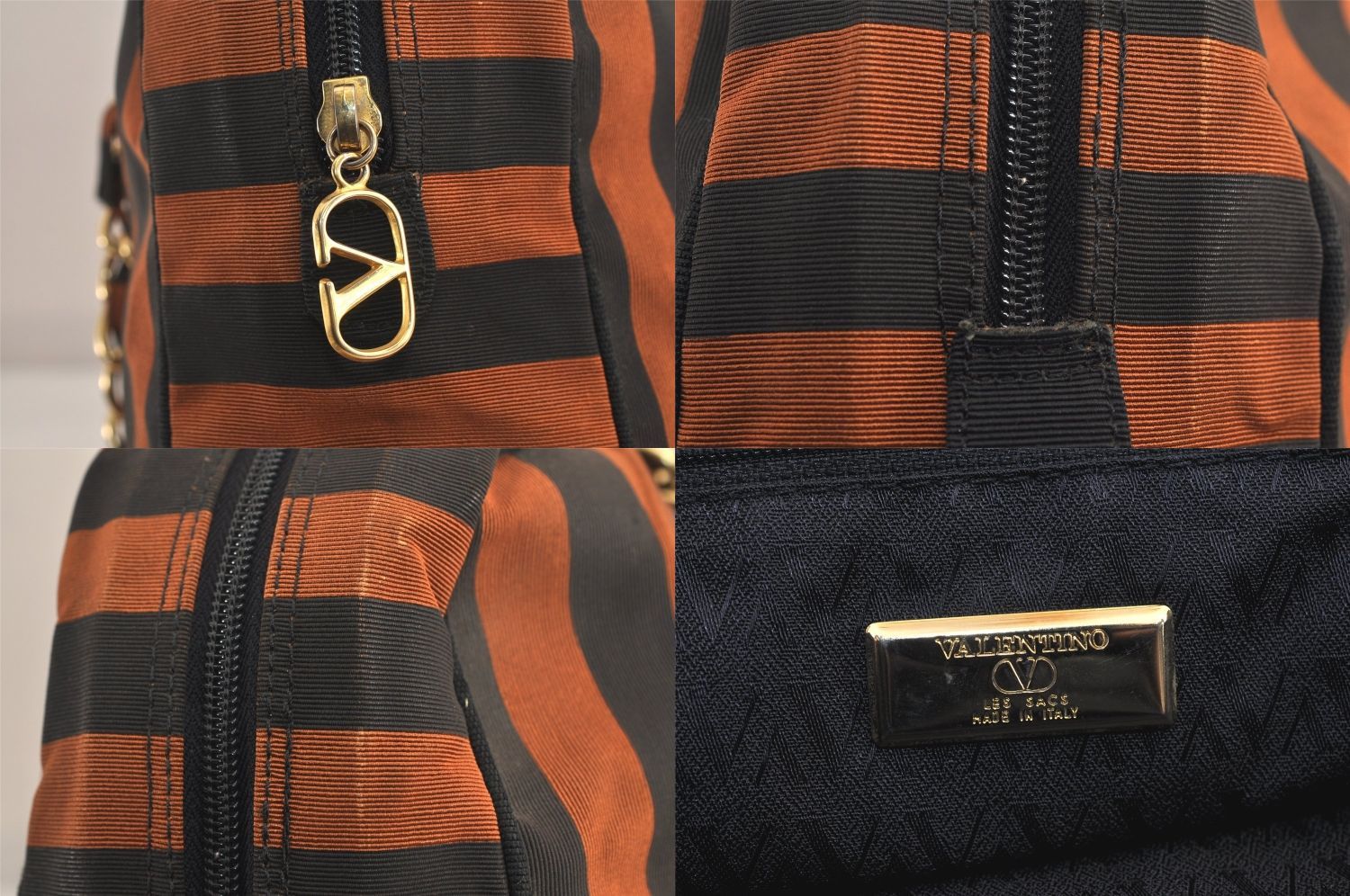 VALENTINO ヴァレンティノ ストライプ チェーン ショルダーボストン 