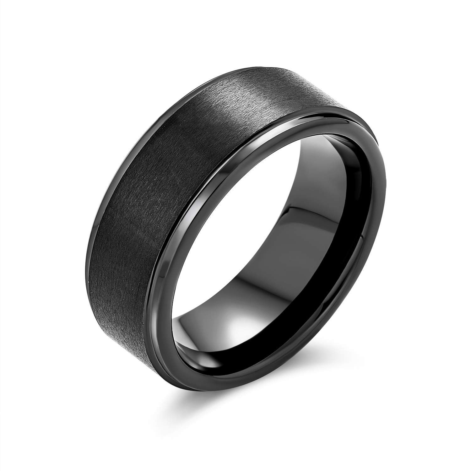 【人気商品】[Bling Jewelry] カスタマイズ可能な広い磨かれた斜めの端はサテンのマットのカップルのチタニウムの黒か銀の金の調子の結婚指輪リングを人の慰めの適合8MMのために磨いたを個人