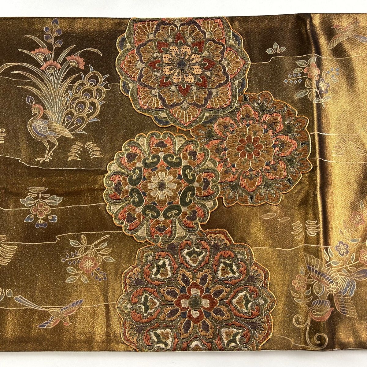袋帯 美品 秀品 華文 花鳥 金糸 箔 金色 全通 正絹 【中古
