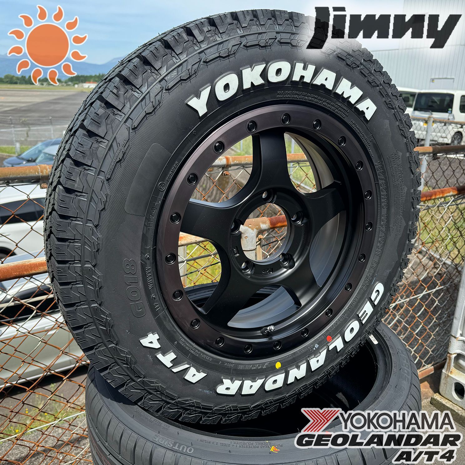 ジムニー JB64 JB23 JA11 JA12 タイヤホイール 16インチ 4本セット ヨコハマ ジオランダー AT4 185/85R16  ホワイトレター BountyCollection BDX05 マッドブラック オールテレンタイヤ ジムニーカスタム