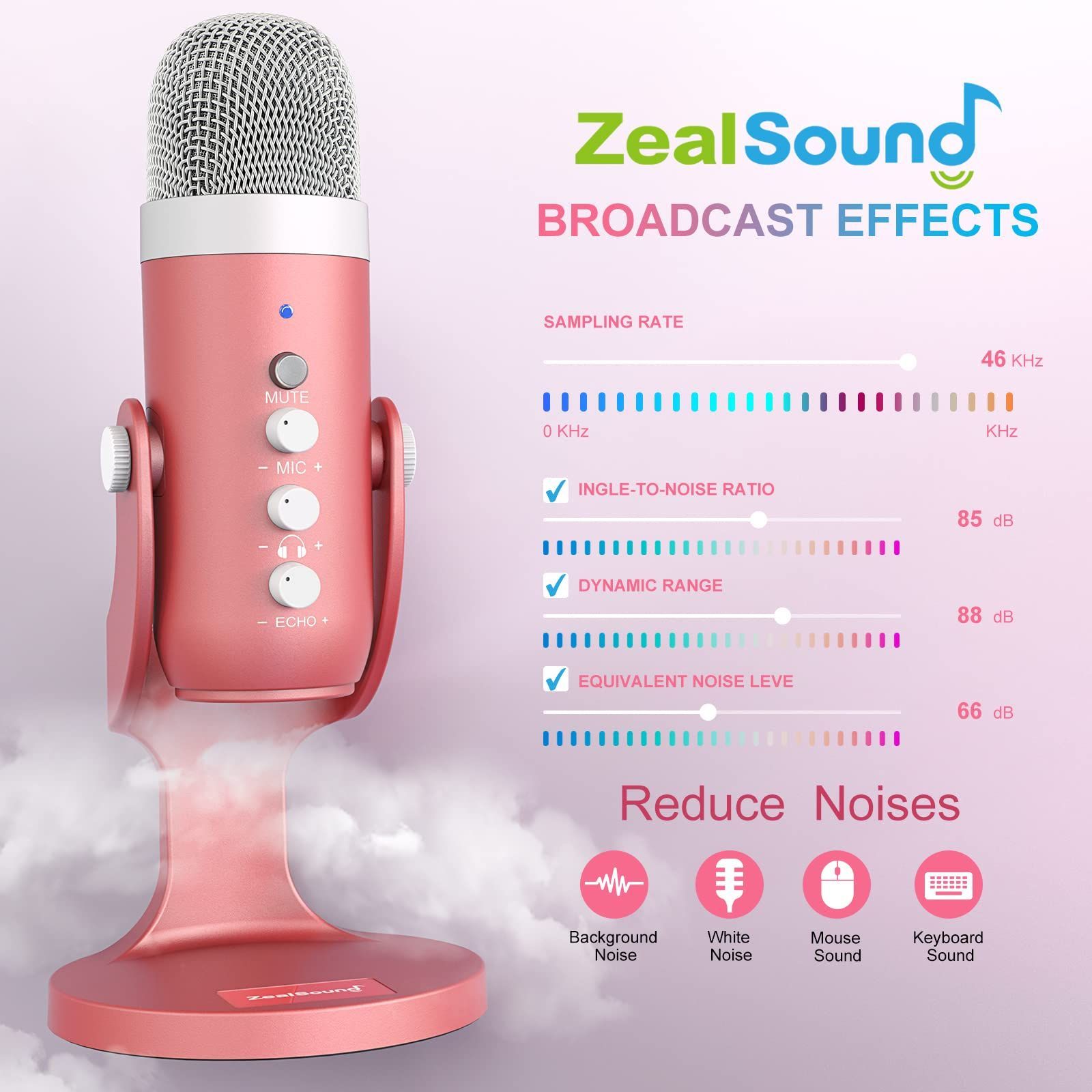 ZealSound コンデンサーマイク カラオケスマホマイク(ピンク