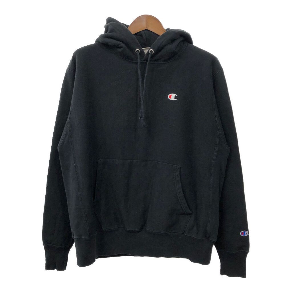 Champion チャンピオン REVERSE WEAVE リバースウィーブ スウェット パーカー ワンポイント ブラック (メンズ LARGE) 中古 古着 Q7983