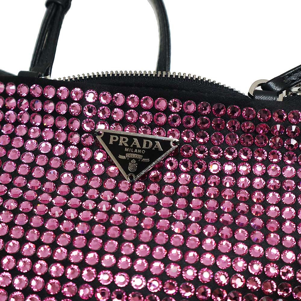 レディース PRADA プラダ サテン ハンドバッグ 三角ロゴ プレート