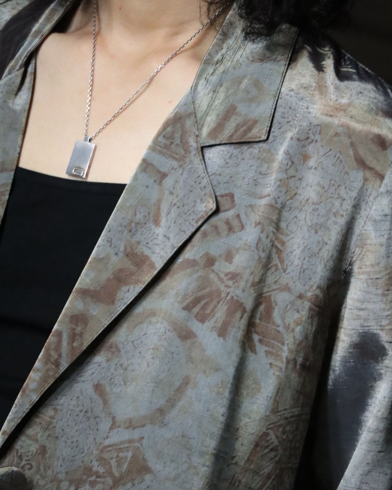 1990s USA made unique art satin padless tailored jacket 90年代 USA