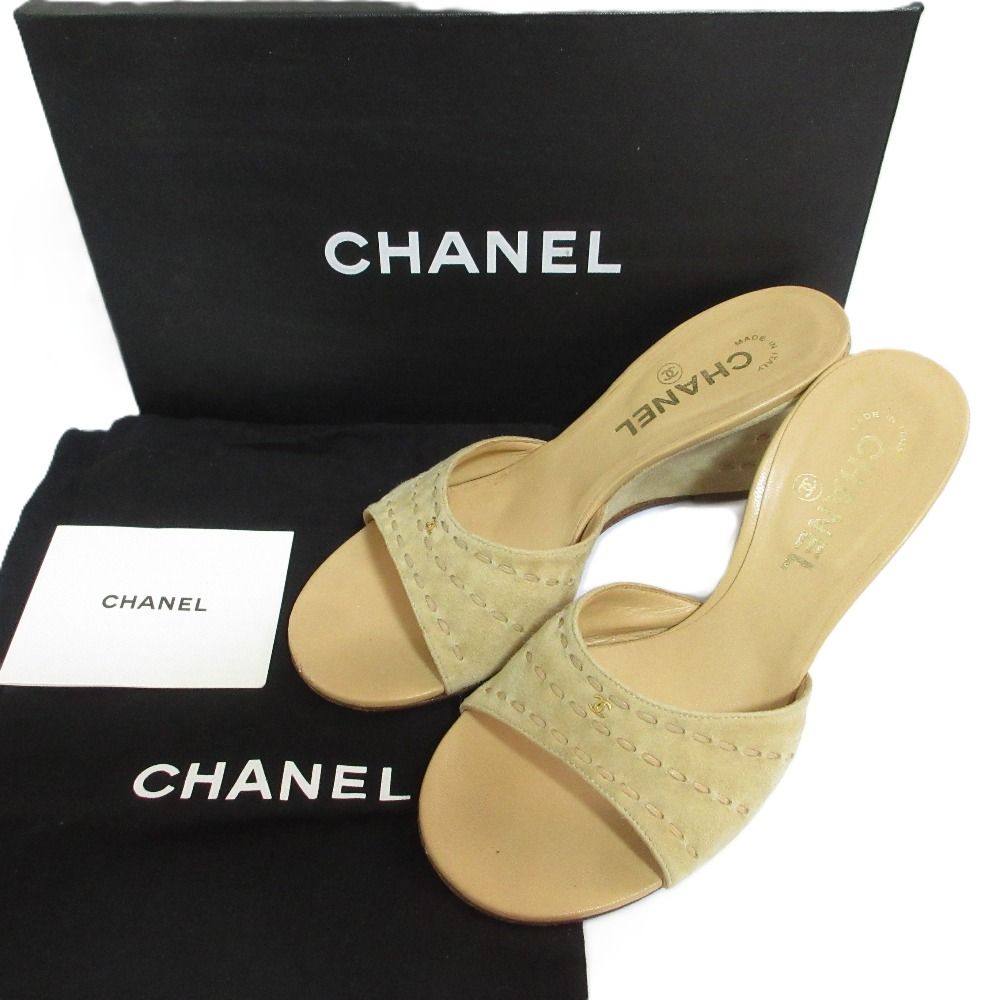 CHANEL シャネル ココマーク スエード ウエッジソール サンダル サイズ36 23cm相当 ベージュ レディース 古着