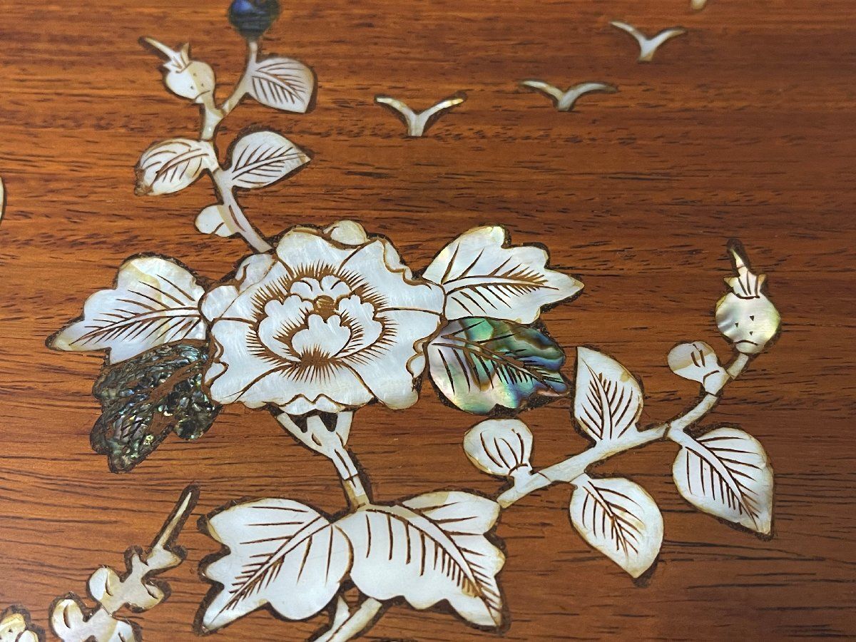 豪華 螺鈿細工 花梨 5段チェスト サイドチェスト 引き出し収納家具