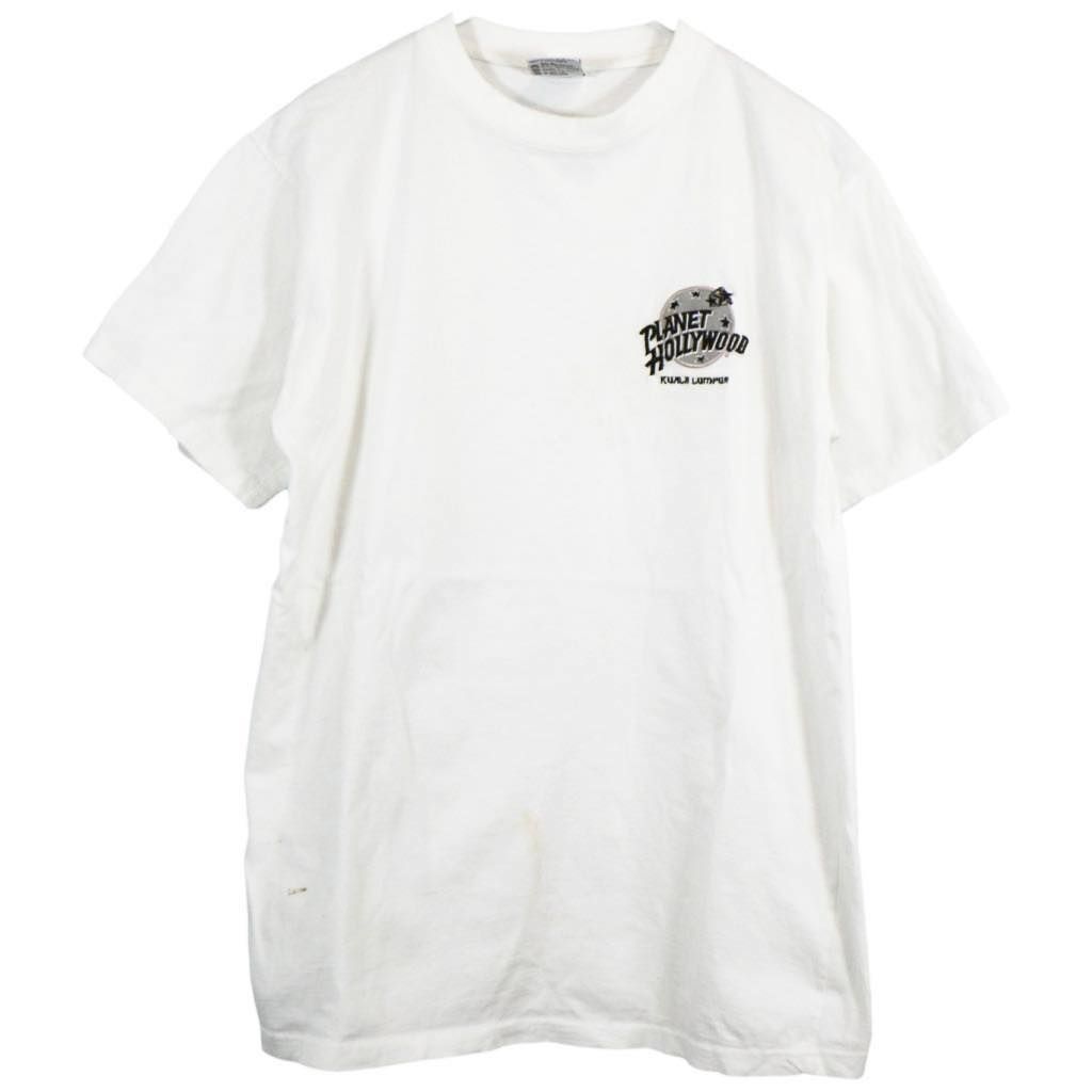 PLANET HOLLYWOOD プラネットハリウッド ワンポイントロゴ 半袖Ｔシャツ ホワイト (メンズ M) 中古 古着 O2381