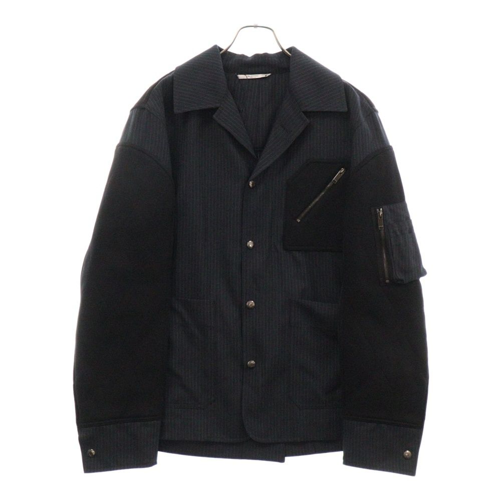 VALENTINO (ヴァレンチノ) シャドーストライプ ジップポケット シャツジャケット ブラック/ネイビー VV3CSA4570M