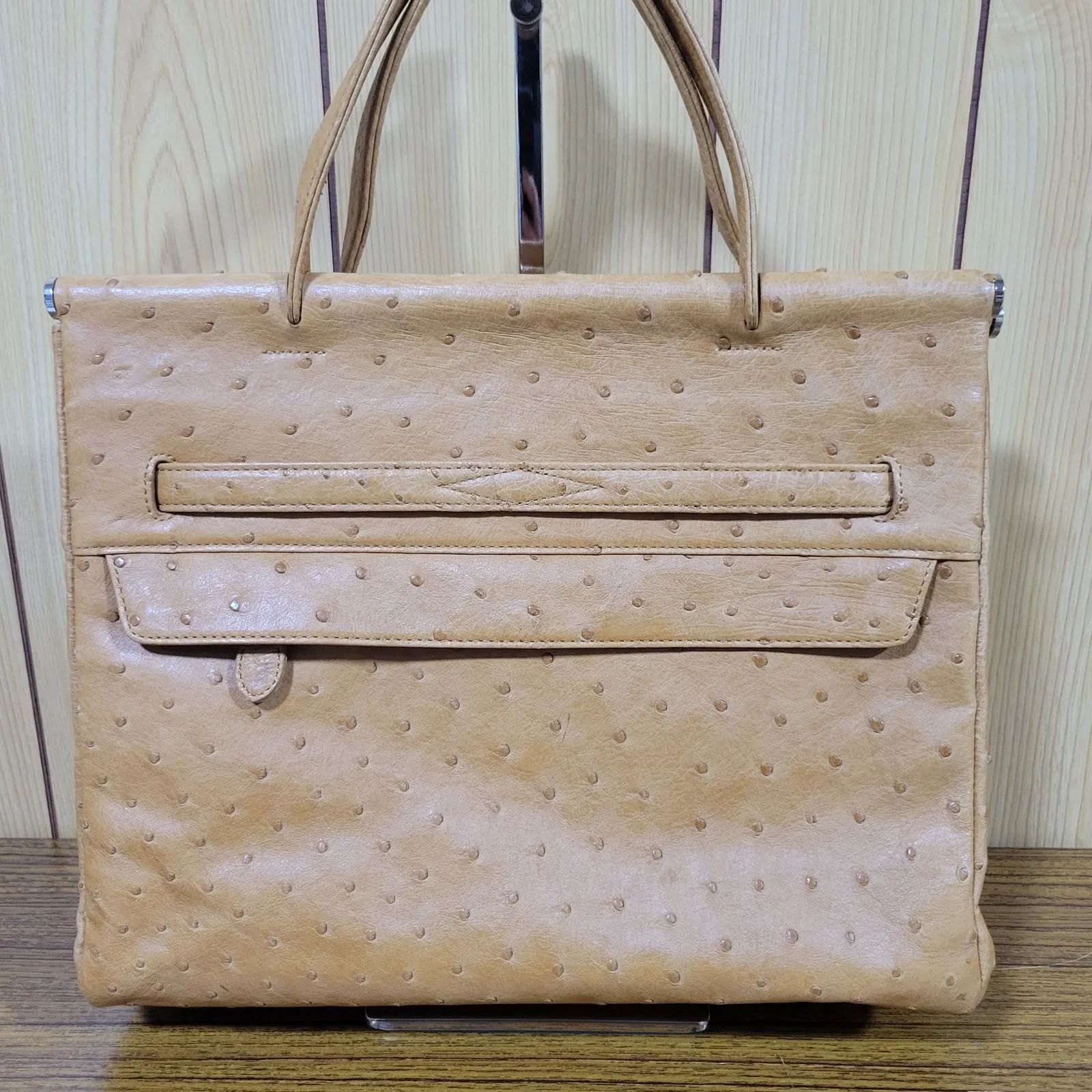 JRA オーストリッチ レザー ハンドバッグ トートバッグ ブラウン ゴールド OSHIMA REI - 美品 オーストリッチ OSTRICH JRA バッグ