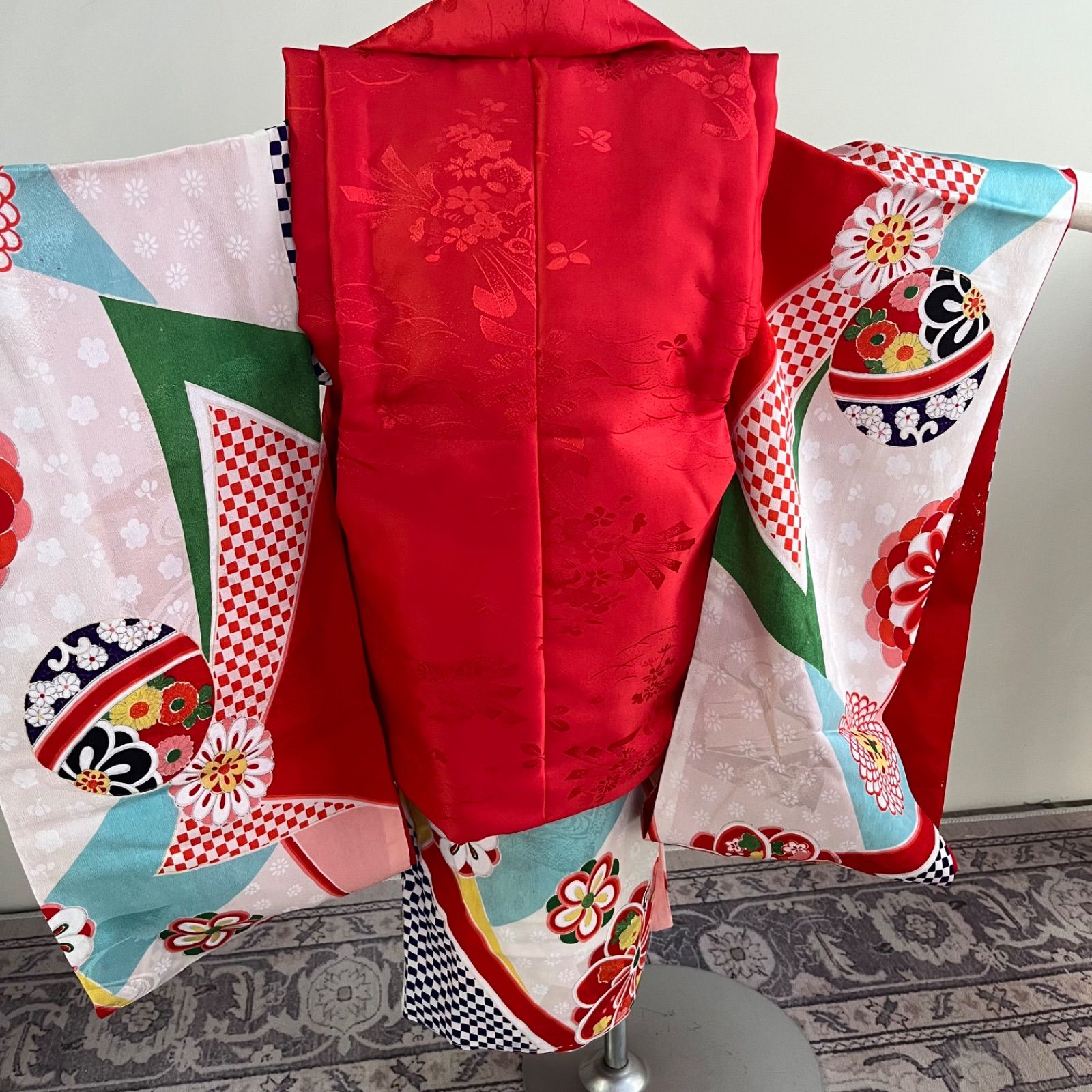 アンティーク 七五三3歳女の子着物 半襦袢 被布セット レトロ ＃きもの猫田 T 377