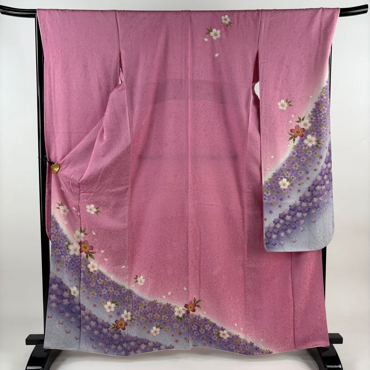振袖 身丈163.5cm 裄丈68cm L 袷 桜 花びら 金彩 染め分け ピンク 正絹 名品