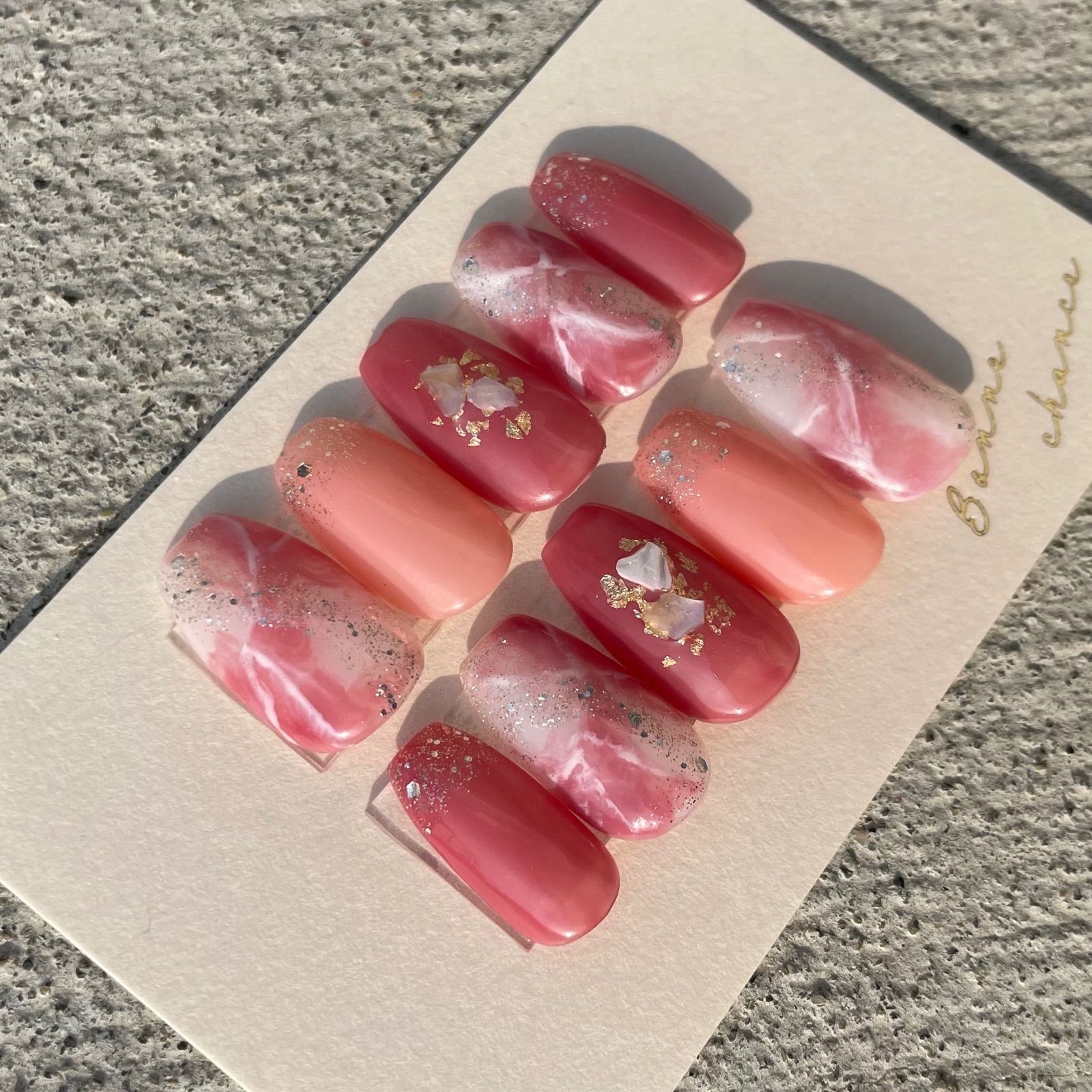 043【7点】【サイズ変更】【1点チップ変更】ピンクマグネット大理石ネイル 043【7点】【サイズ変更】【1点チップ変更】ピンクマグネット