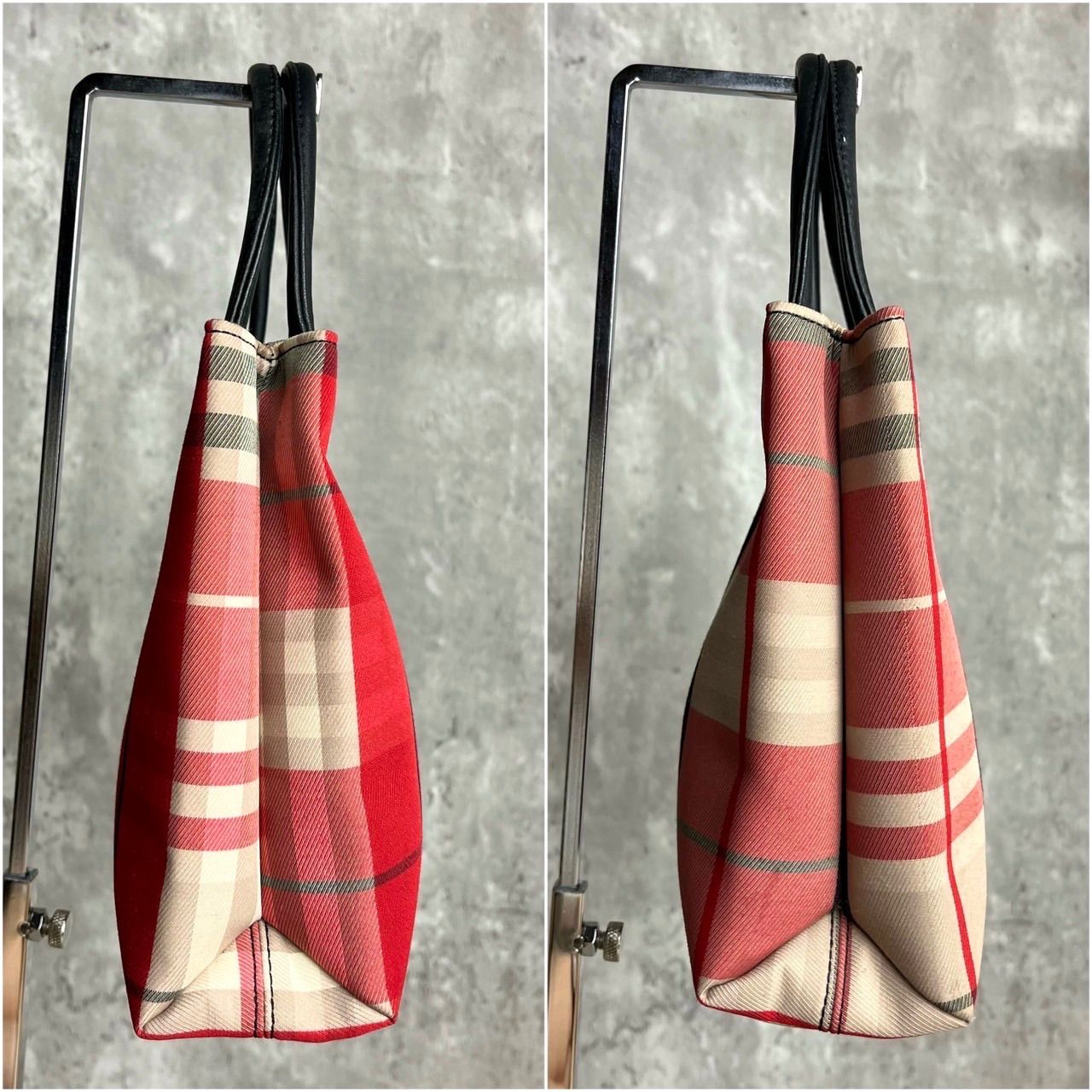 ✨良品✨ BURBERRY バーバリー トートバッグ ハンドバッグ ノバチェック シルバー金具 ロゴタグ ナイロン レザー レディース レッド 赤色  - メルカリ