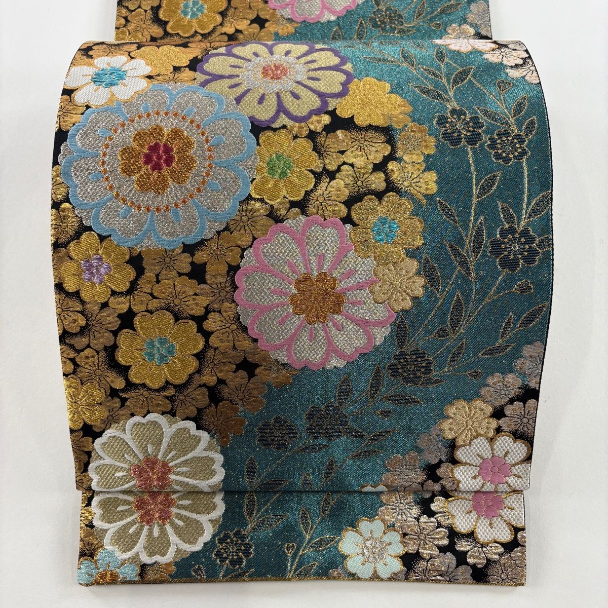 名古屋帯　金彩抽象草に滴模様　金×桜色　全長369幅30.5 Amazon | 嵯峨野・金襴 生地 さくら (水色) 50cm単位 切り売り