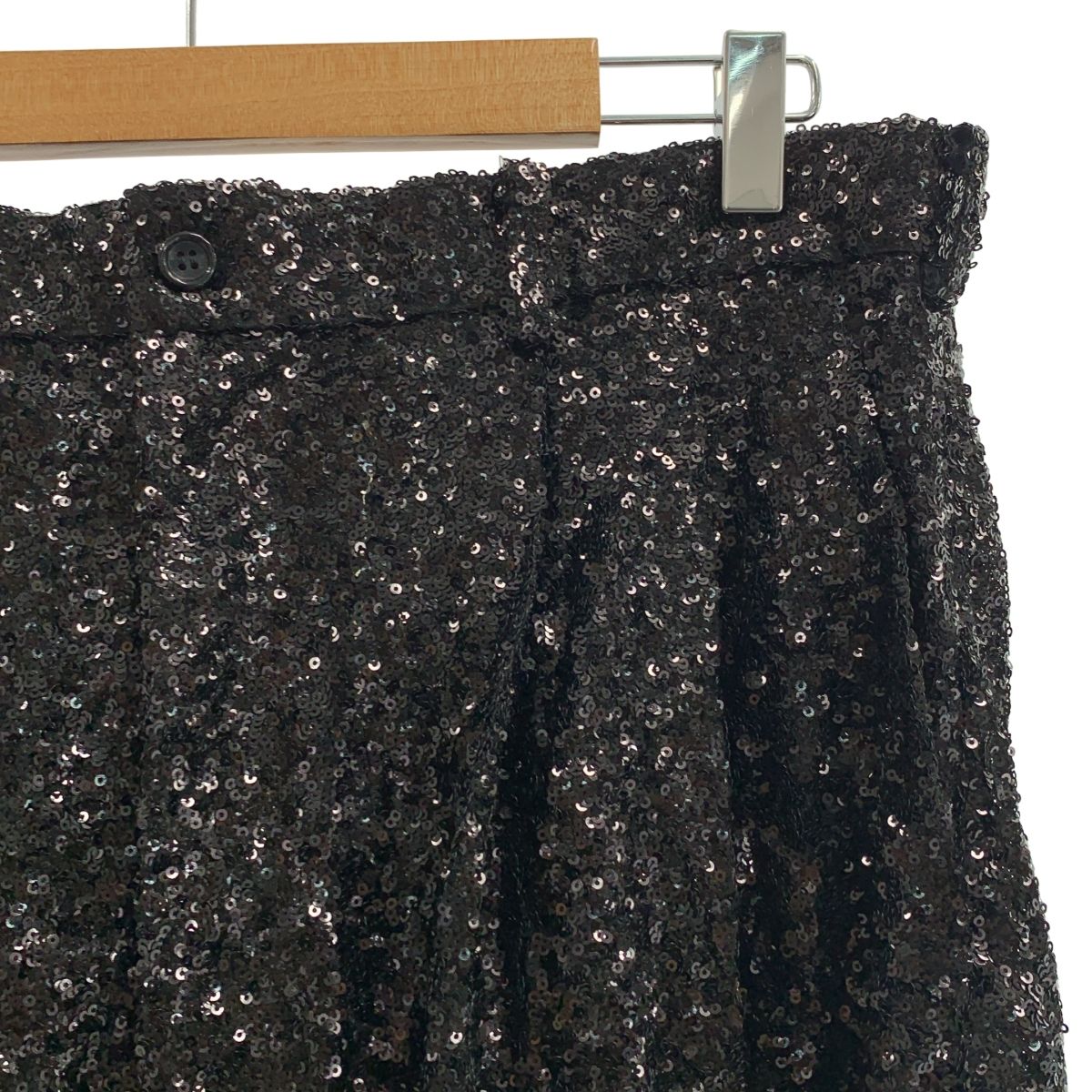 COMME des GARCONS HOMME PLUS コムデギャルソンオムプリュス 2018 SS スパンコール 装飾 2タック ワイド ショートパンツ ショーツ 裏地付き XL ブラック メンズ