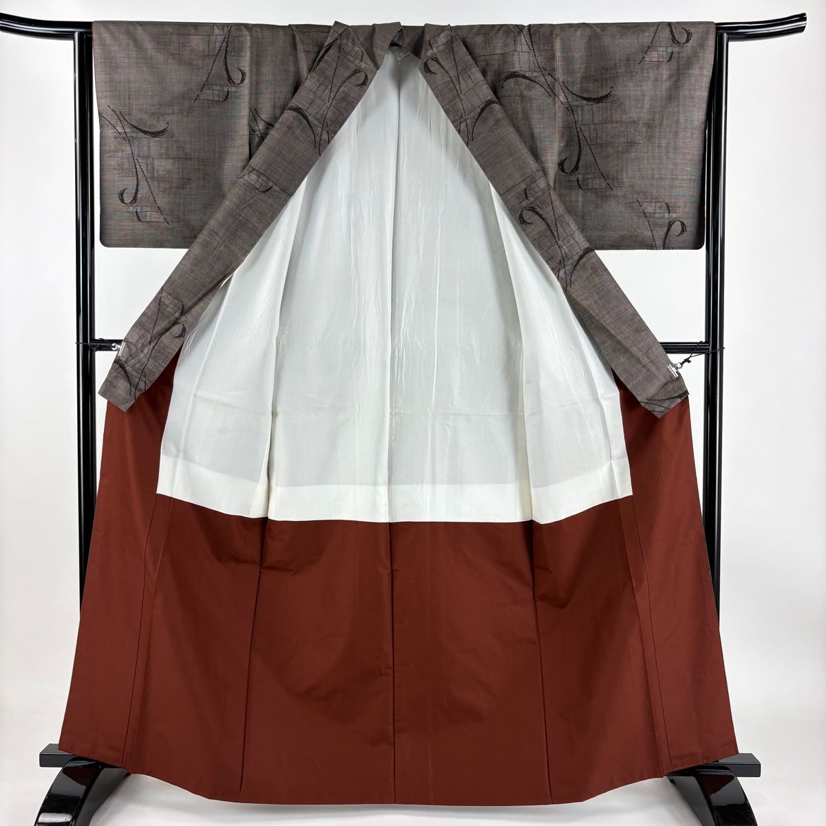 ★専用★美品 小紋 くすみグリーン 篠笛 身丈157.0cm 裄丈66.0cm 小紋 身丈163.5cm 裄丈65cm M 袷 紬地 証紙あり 幾何学模様 蒔糊