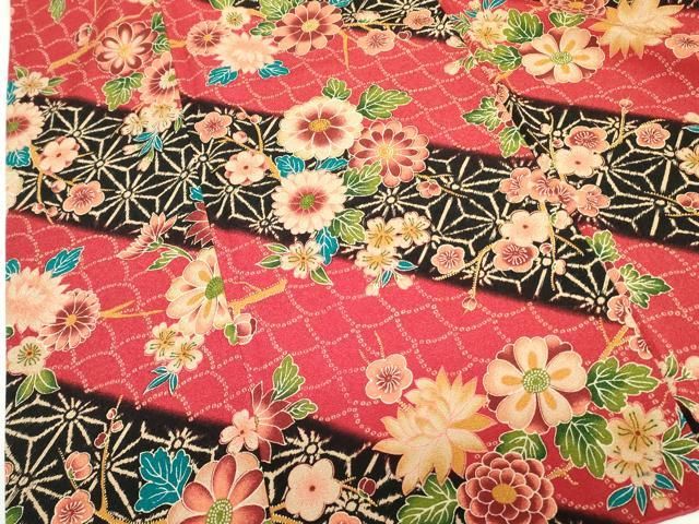 平和屋着物○小振袖 二尺袖 麻の葉草花文 洗える着物 DAAX1544op