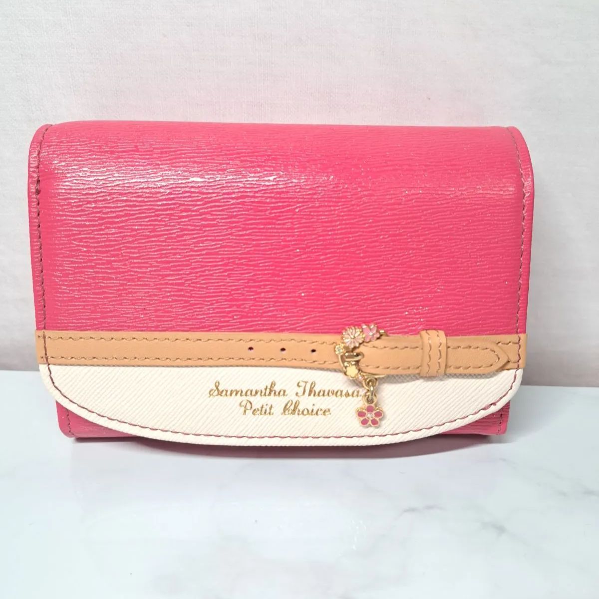 サマンサタバサプチチョイス　二つ折り財布　バイカラーベルト　ピンク