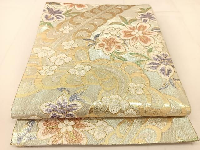 平和屋着物○六通柄袋帯 竜胆 金糸 正絹 逸品 BAAT6761hv