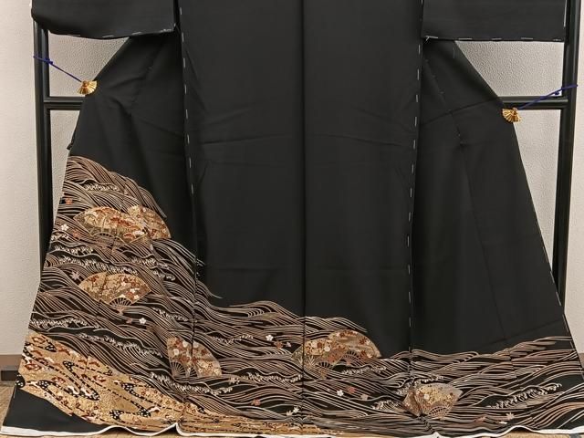 平和屋着物□豪華黒留袖 駒刺繍 雪輪飛鶴松文 金彩 正絹 逸品