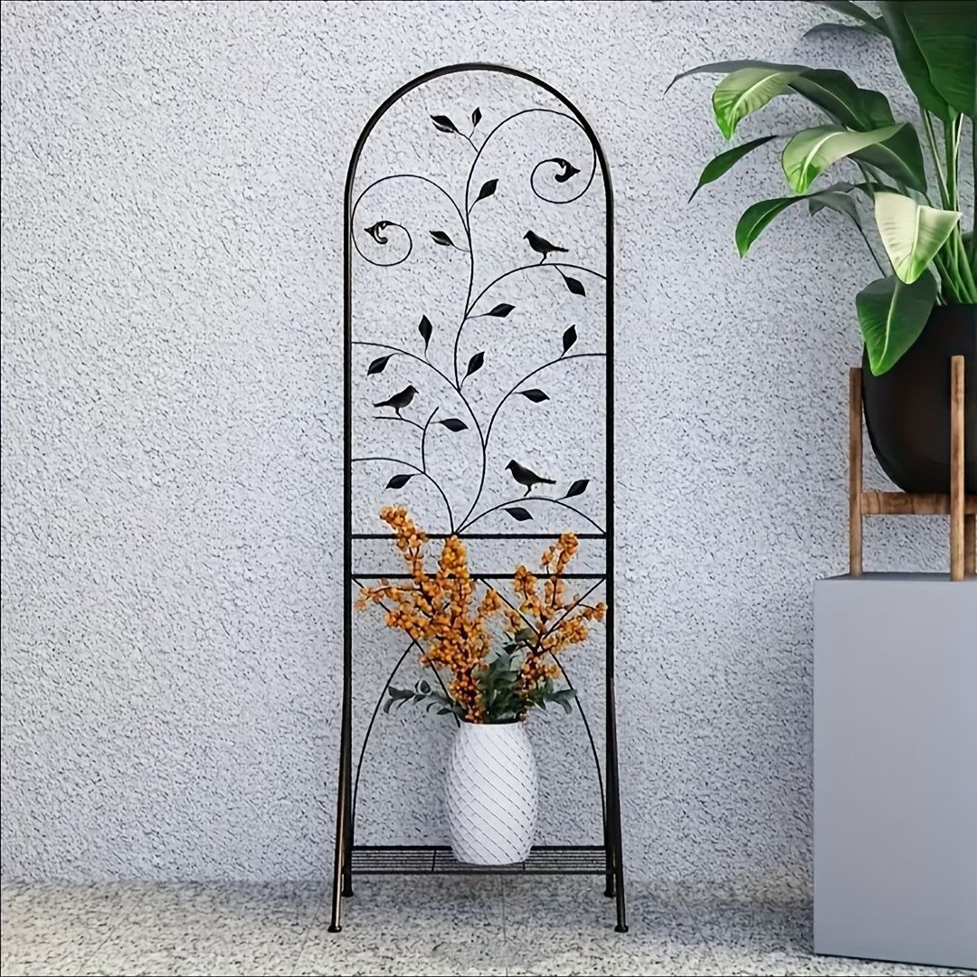 ガーデン フェンス ガーデンフェンス 1個 180cm 折りたたみ つる植物スタンド リーフ バードモチーフ バラ ヴィンテージ 室内 屋外 装飾トレリス 薔薇 アイビー クレマティス向け ガーデンギフト ガーデントレリス メタリック仕上げ ブラック STEELWINDOWSANDDOORS_COM