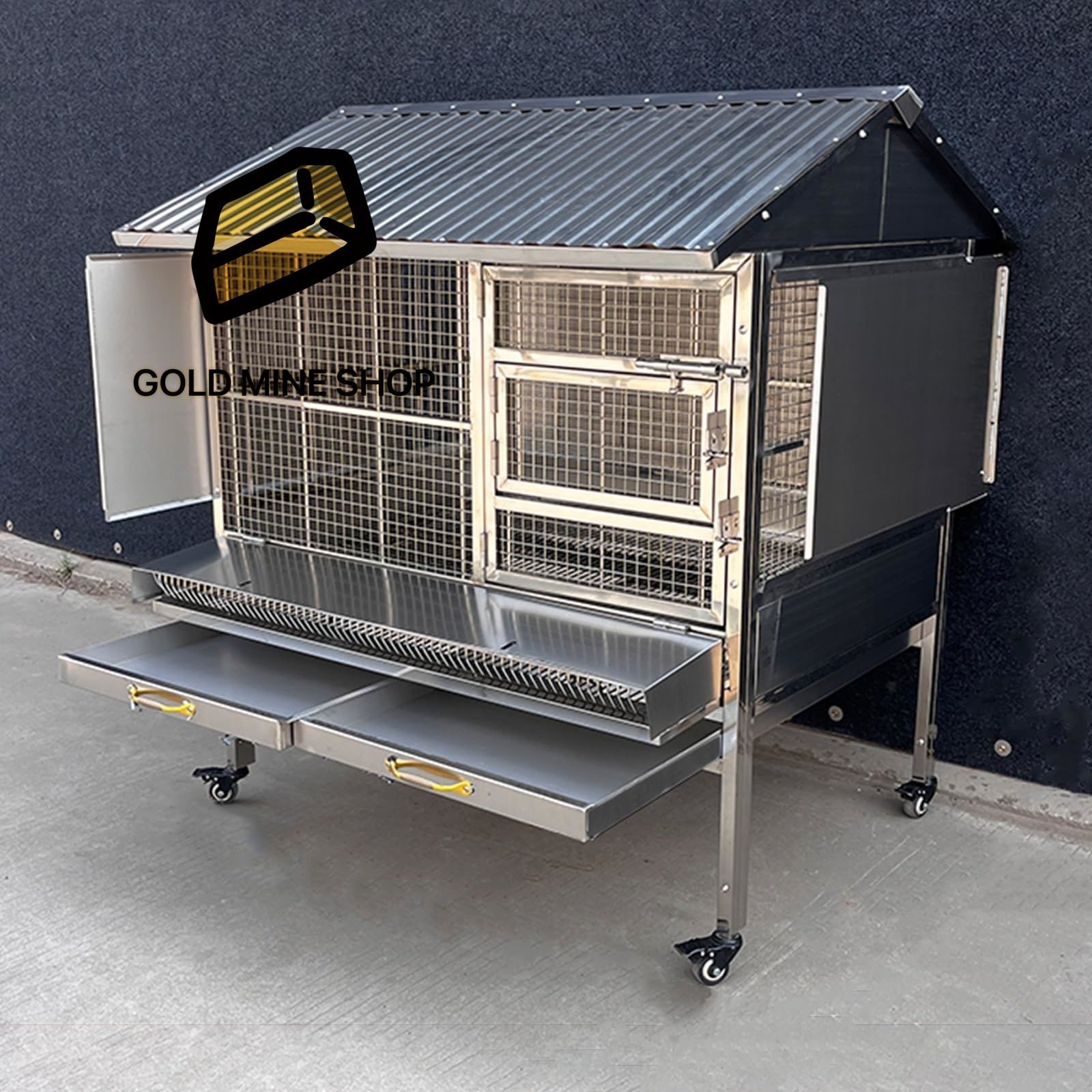 金属製鶏小屋 車輪と漏斗トレイ付きの屋外用ウサギ小屋 小動物家禽用の噛みつき防止モルモットケージ 100*70*110cm