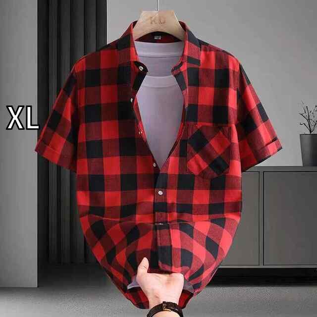 爆買い，人気 [XL]メンズ ファッション 服 用 オシャレ シンプル 大人 かっこいい ストリート 夏コーデ  赤 チェック 半袖 シャツ 長袖シャツ