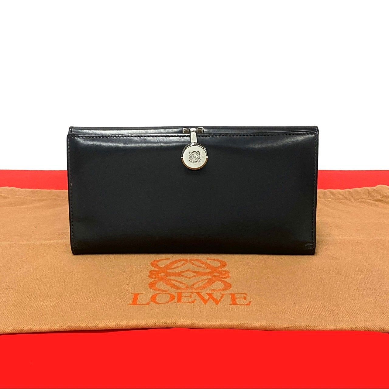 極 美品 希少品 LOEWE ロエベ アナグラム ロゴ 金具 カーフ レザー 本