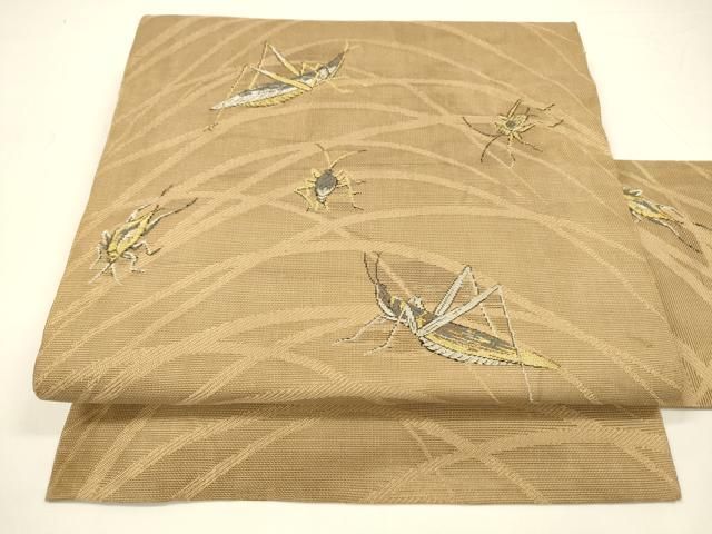 平和屋着物＊夏物 アンティーク 大正ロマン 九寸名古屋帯 夏虫草葉文 金銀糸 正絹 DAAY8177cm