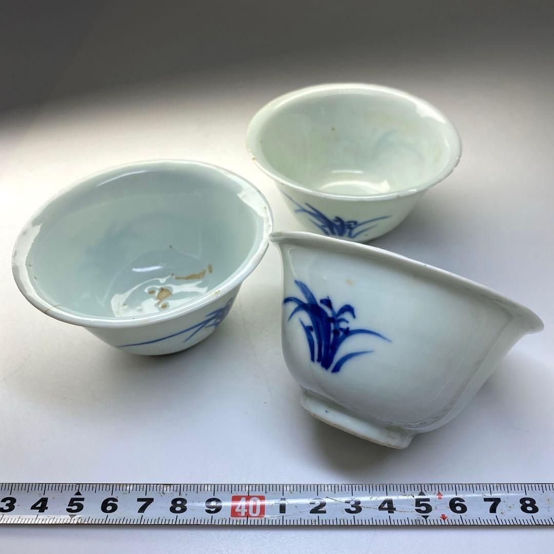 中国清朝期 青花煎茶碗3客 直径約8㎝ 東Y6-0703①タカチ 【公式通販】