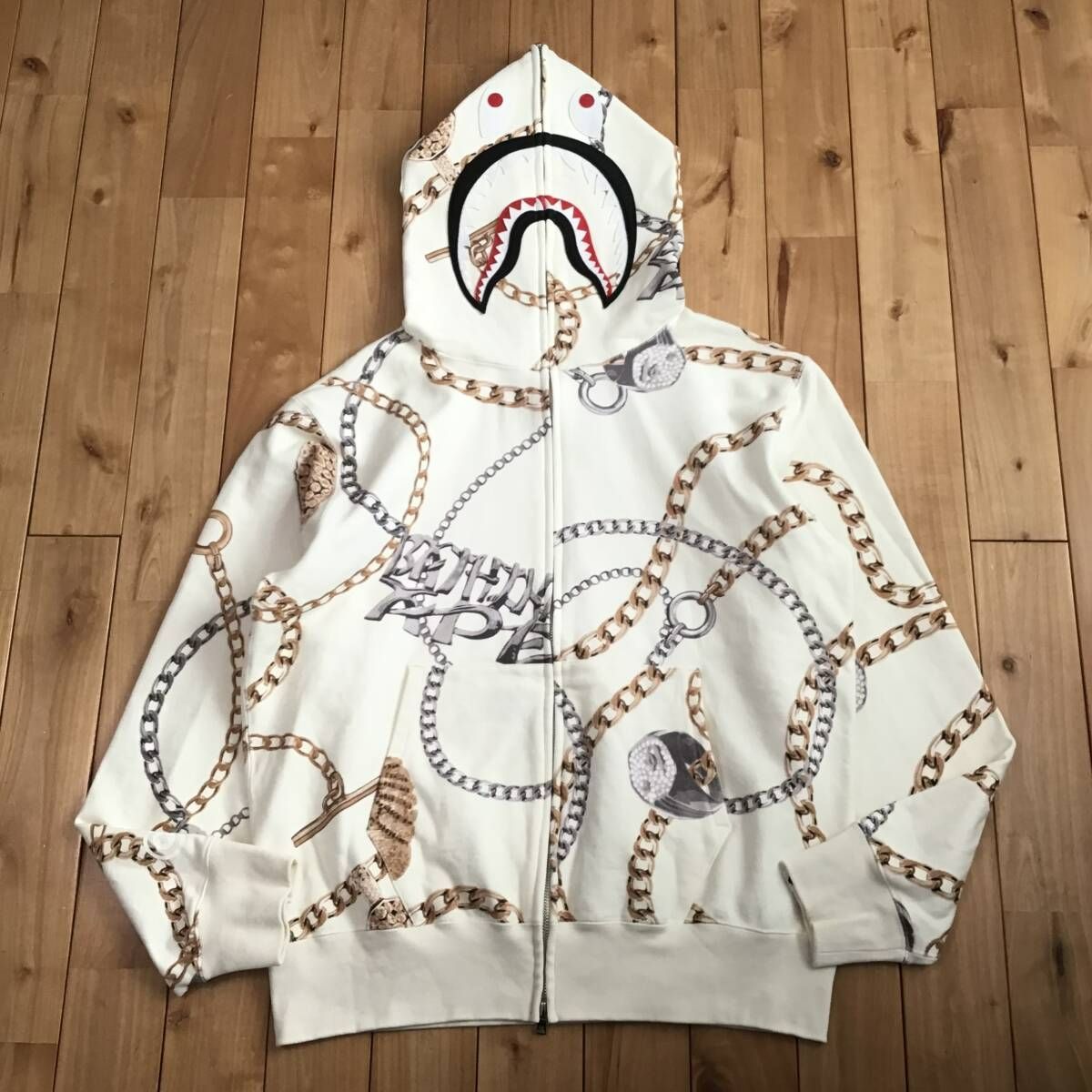 XL BAPE JEWELS SHARK FULL ZIP HOODIE white a bathing ape エイプ ベイプ アベイシングエイプ シャーク パーカー