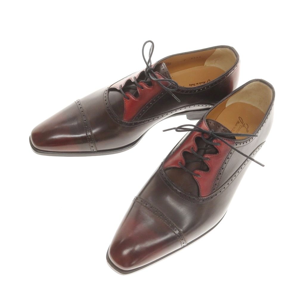 ♥ フランチェスコ ベニーニョ FRANCESCO BENIGNO ストレートチップ ドレスシューズ ダークブラウンxレッド サイズ7 メンズ