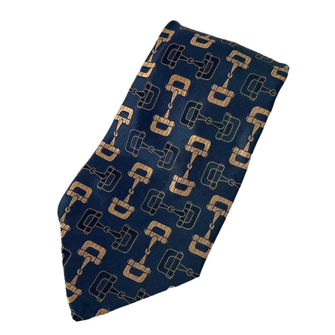 GUCCI グッチ ネクタイ 紺系 総柄 ワイド シルク ビジネス  メンズ
