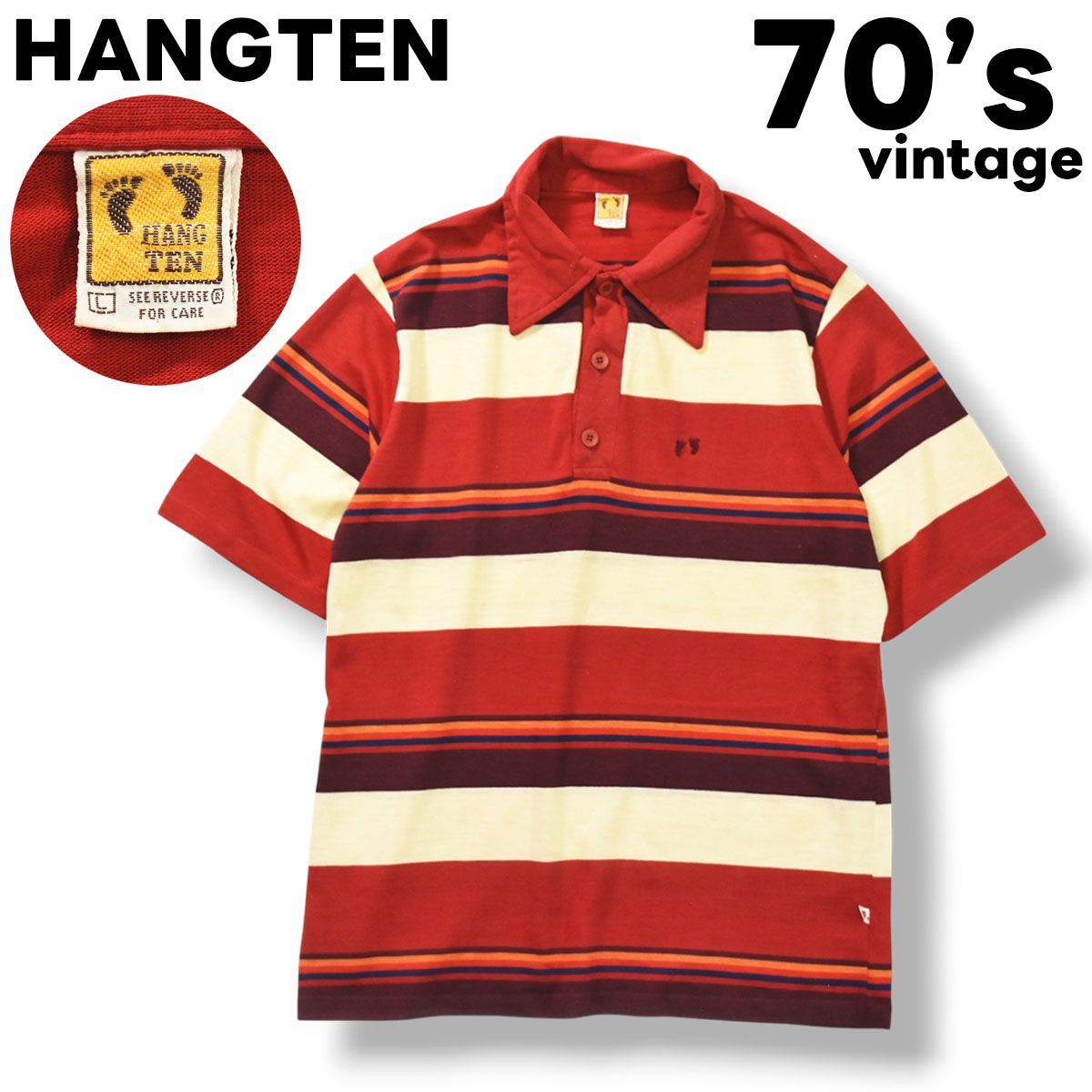 【好配色】70s ボーダー 半袖ポロシャツ XL ビンテージ ヒッピー 古着 好配色】70s ボーダー 半袖ポロシャツ XL ビンテージ ヒッピー 古着
