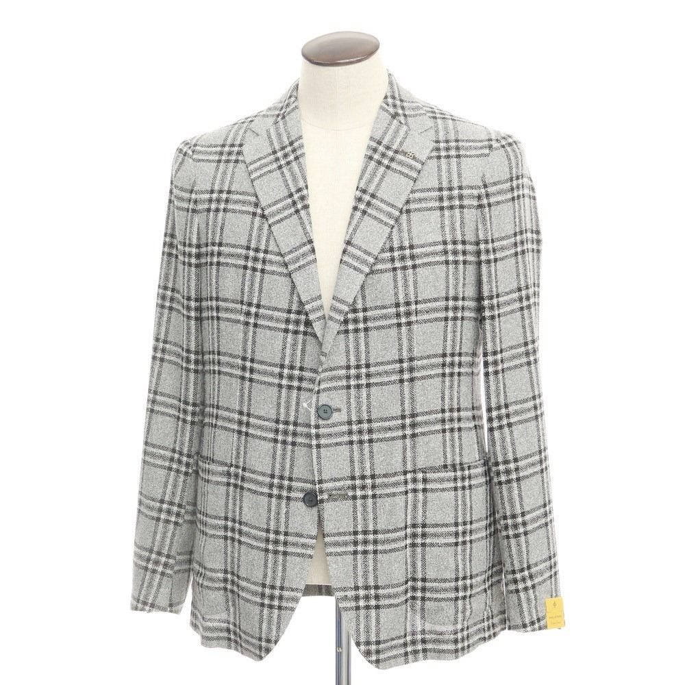 【新品】タリアトーレ TAGLIATORE レーヨンコットン チェック 2B カジュアルジャケット オリーブグレーxブラック【サイズ52】【メンズ】