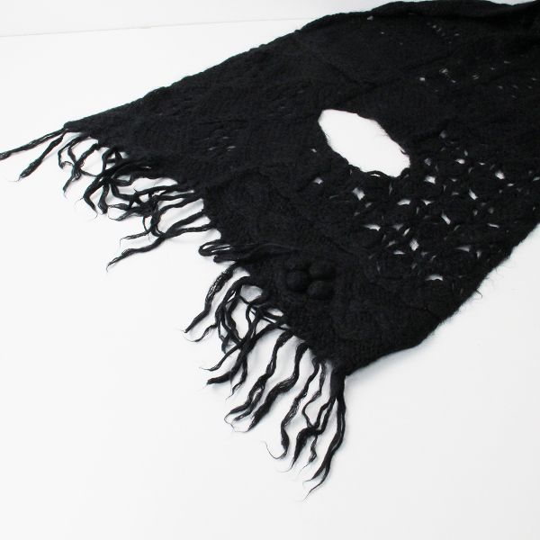 tricot COMME des GARCONS トリコ コムデギャルソン ウール柄編みニットストール フリンジ /ブラック 黒【2400013271264】 tricot COMME des GARCONS トリコ コムデギャルソン ウール柄編み
