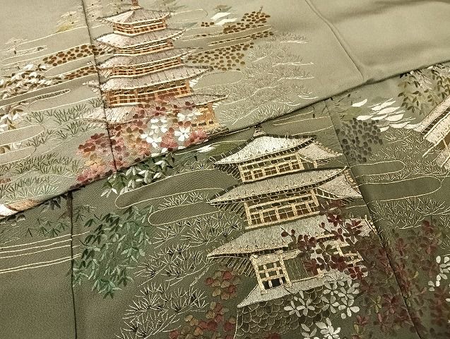 平和屋着物○蘇州刺繍 訪問着 風景文 金糸 正絹 逸品 AAAU4344np  