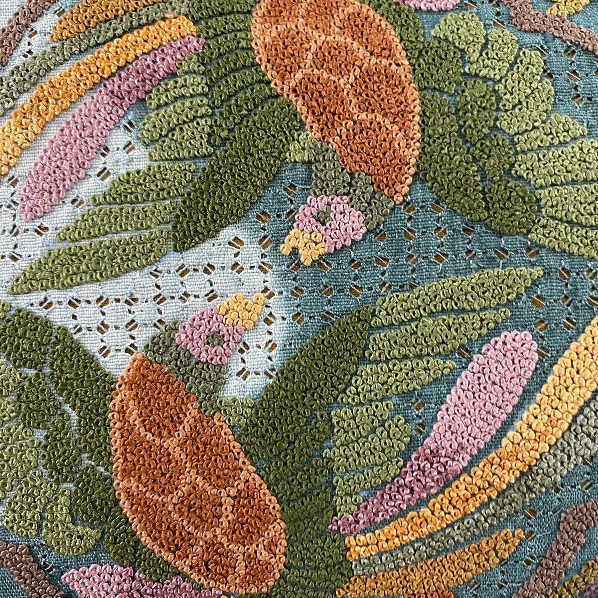 新品　正絹　紬地お洒落袋帯　個性派　キリム風　鳥さんと木々　緑色 新品 正絹 紬地お洒落袋帯 個性派 キリム風 鳥さんと木々 緑色 新品