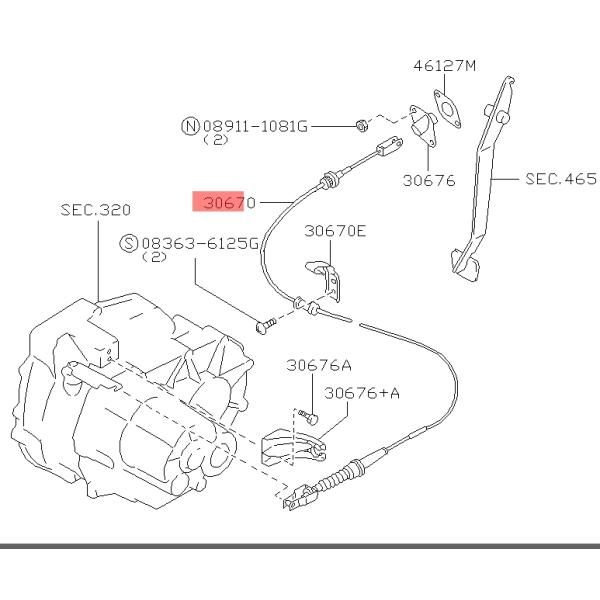 日産純正 B13 HP10 サニー プリメーラ 4D クラッチケーブル アッセンブリー クラッチオペレーター
