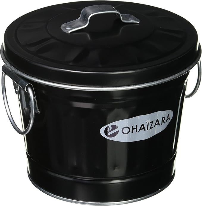 【在庫処分】オハイザラ(Ohaizara)日本製 オハイザラ 灰皿 バケツ型 OHB 1Lサイズ フタ付き ブラック (約):口径13.5×底径11×高さ12.5cm