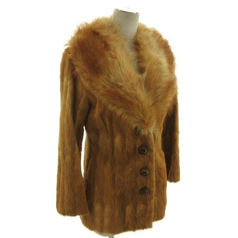 【中古】エンバ EMBA コート ボリュームカラー ショート丈 毛皮 日本製 ブラウン系 茶系 ベージュ レディース エンバ EMBA コート ボリュームカラー ショート丈 毛皮 日本製