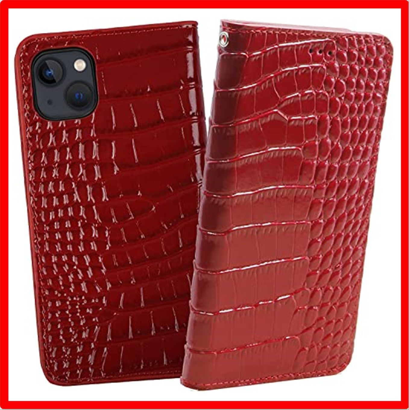 大人気，高品質 【匿名配送】 iphone 14plus_レッド [クロコダイル x 牛革] iPhone14 plus apple ReZuell. 手帳型 クロコ レザー 手帳型・フリップケース