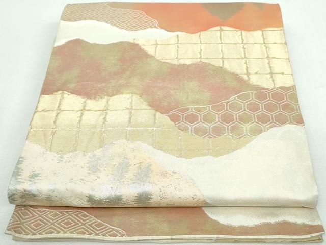 平和屋着物◎六通柄袋帯 道長石畳文 金糸 正絹 逸品 DAAT2420qa