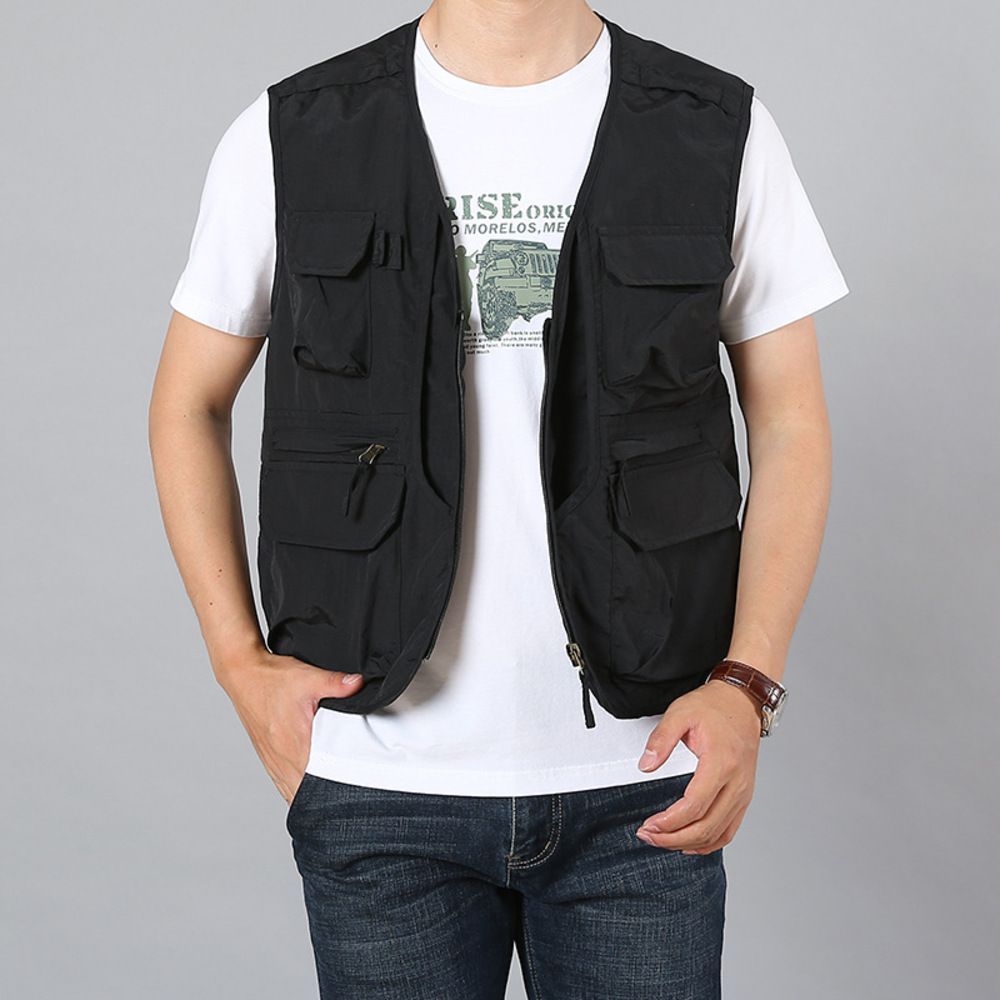 ブラック  Lサイズ  ベストxxvest02 フィッシングベスト 登山 釣り ベスト 薄手 ジレ ジャケット 釣りベスト ワークベスト 作業着 ワーク服 作業服 チョッキ 羽織 羽織り ジップアップ ポケット 