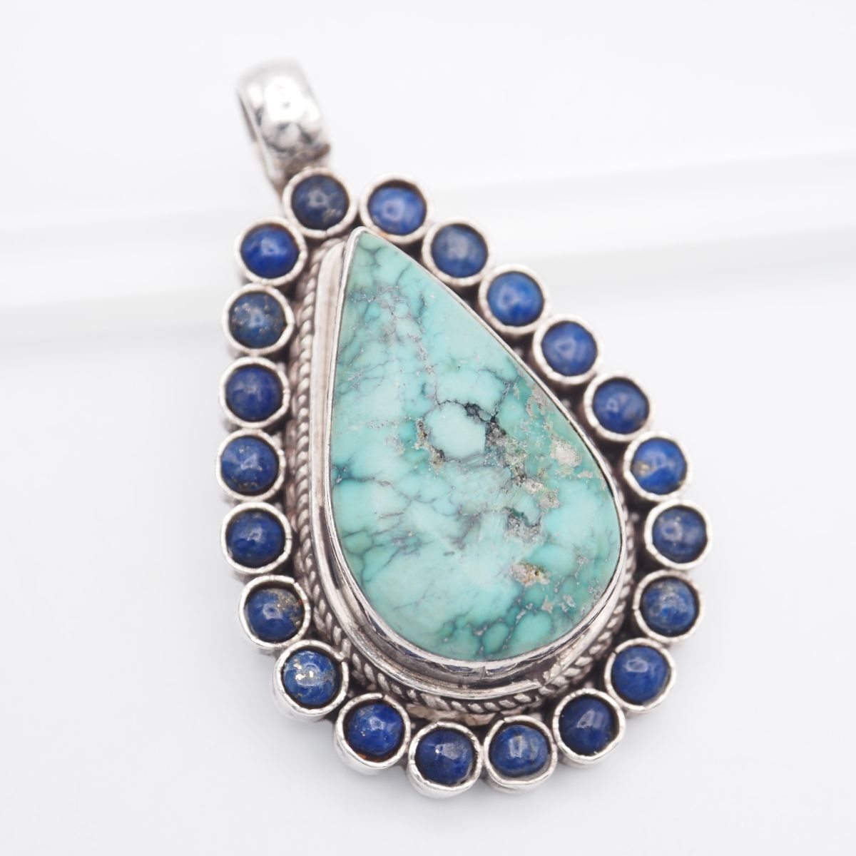 G386 ターコイズ トルコ石 ラピスラズリ ペンダント トップ デザイン シルバー チャーム ヘッド ヴィンテージ 12月誕生石