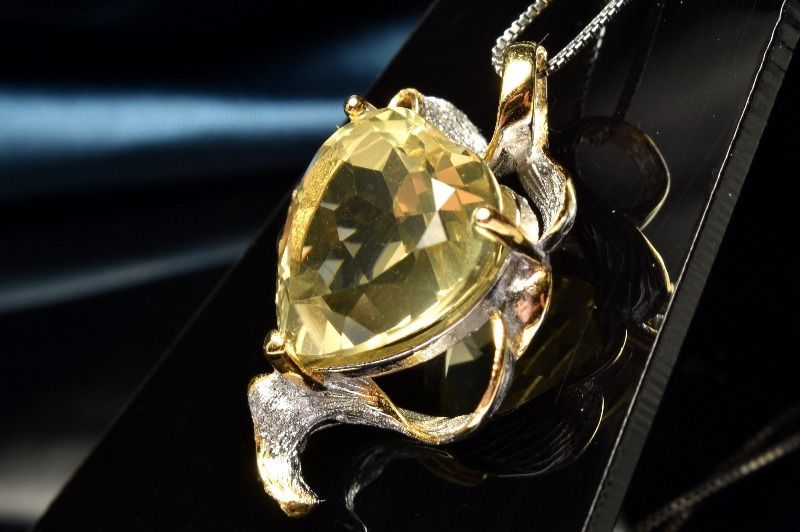 １点物 シルバー925 カットの輝き シトリン 16x15mm ハート ペンダントトップ パワーストーン 天然石 _PC6283