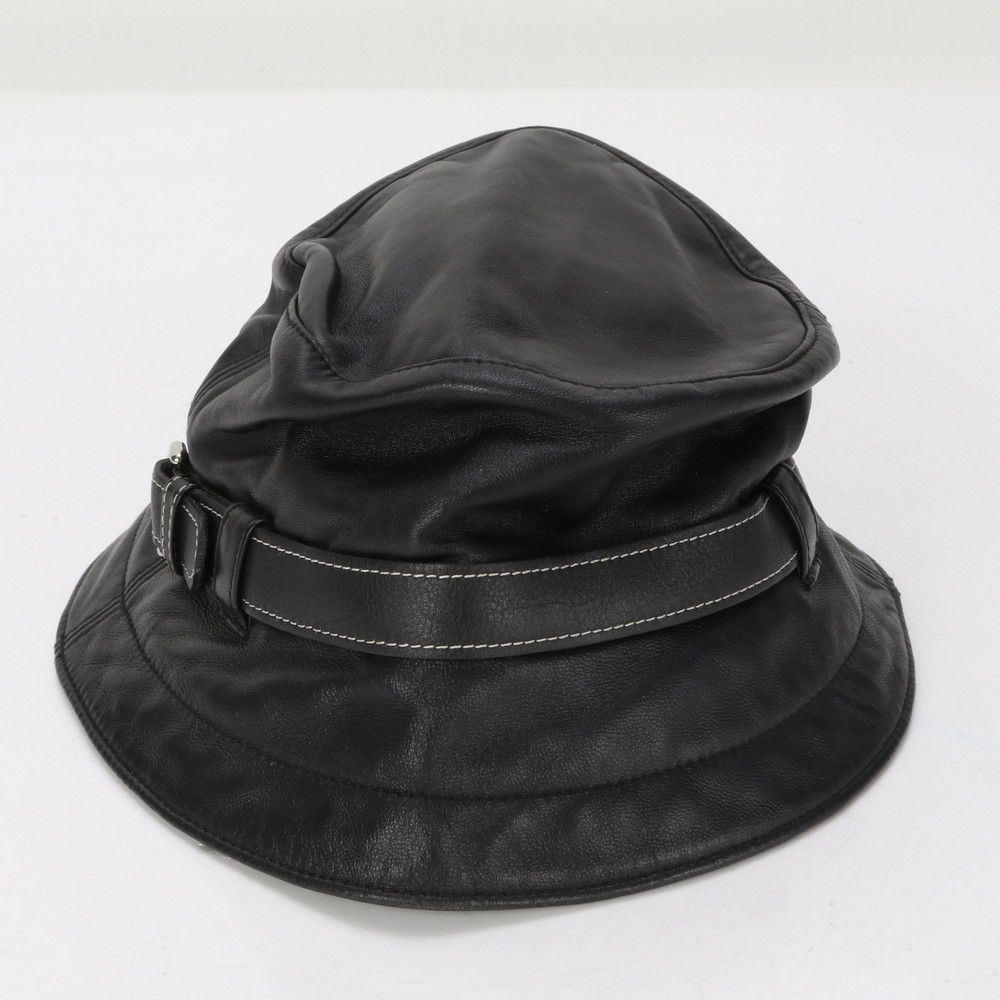 美品 コーチ レザー バケットハット バケハ 帽子 M/L ブラック 黒