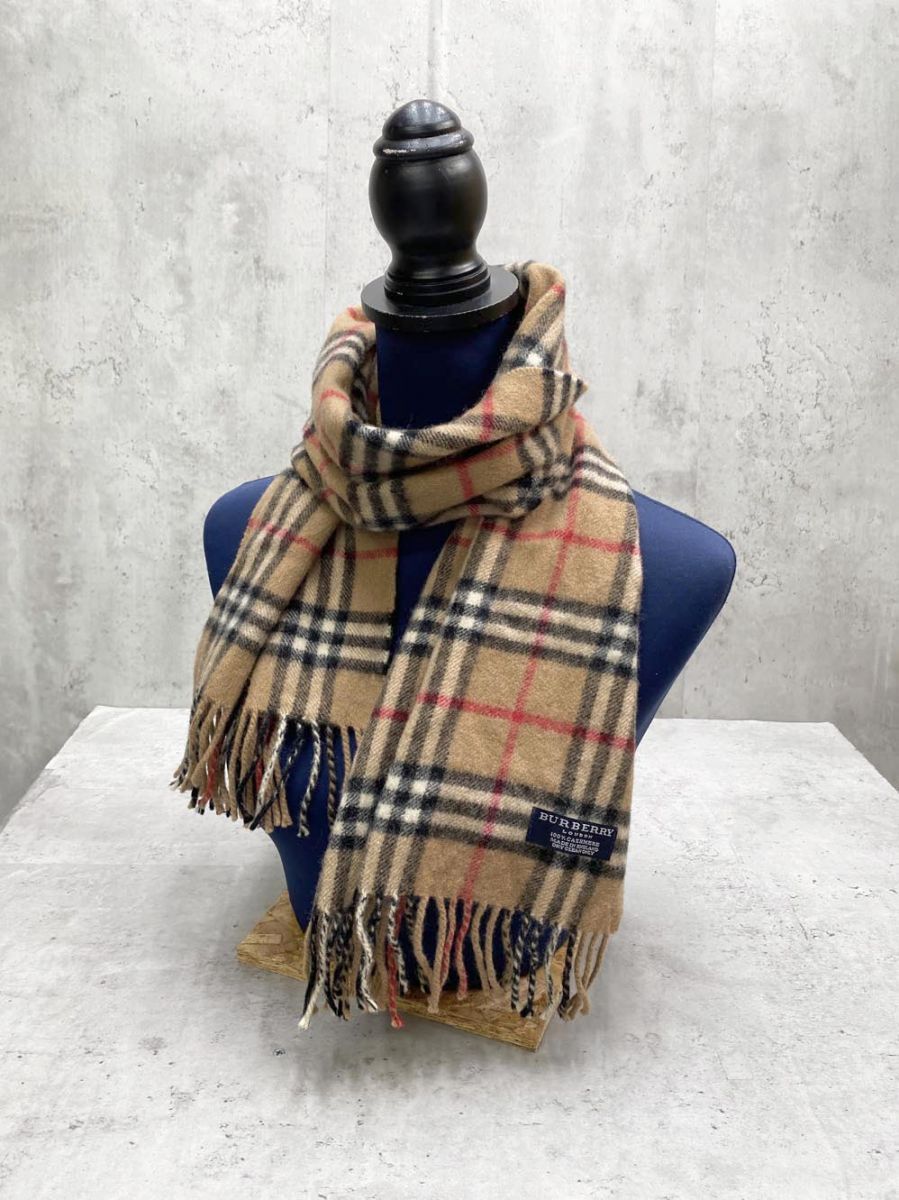 BURBERRY バーバリー カシミヤ100% チェック マフラー 茶 ◆■◎レディース