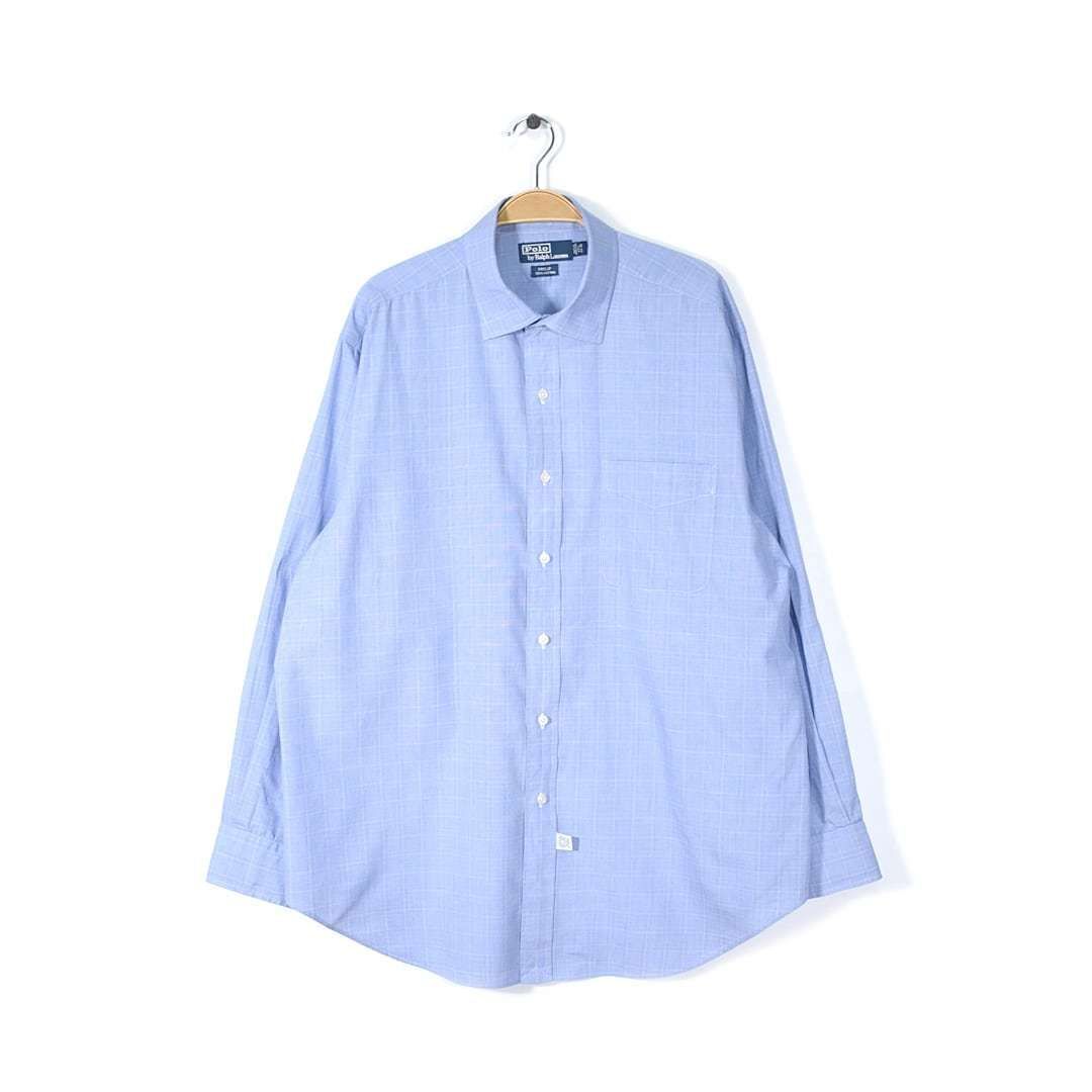 90s ラルフローレン フィリップ 長袖シャツ スプレッドカラー 青系 RALPH LAUREN PHILIP 大きめサイズ メンズXL相当 @CA1250