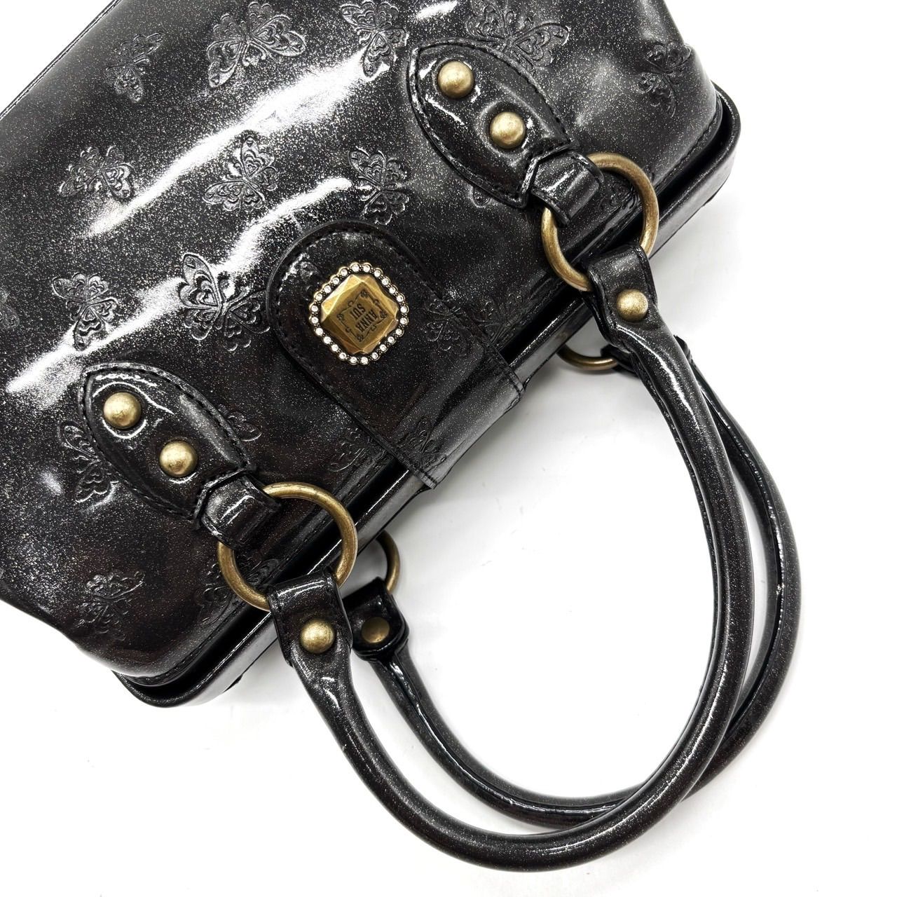 美品 ANNA SUI 2037 ミニボストンバッグ ロゴ金具 がま口 ボルドー 美品 ANNA SUI 2037 ミニボストンバッグ ロゴ金具 がま口